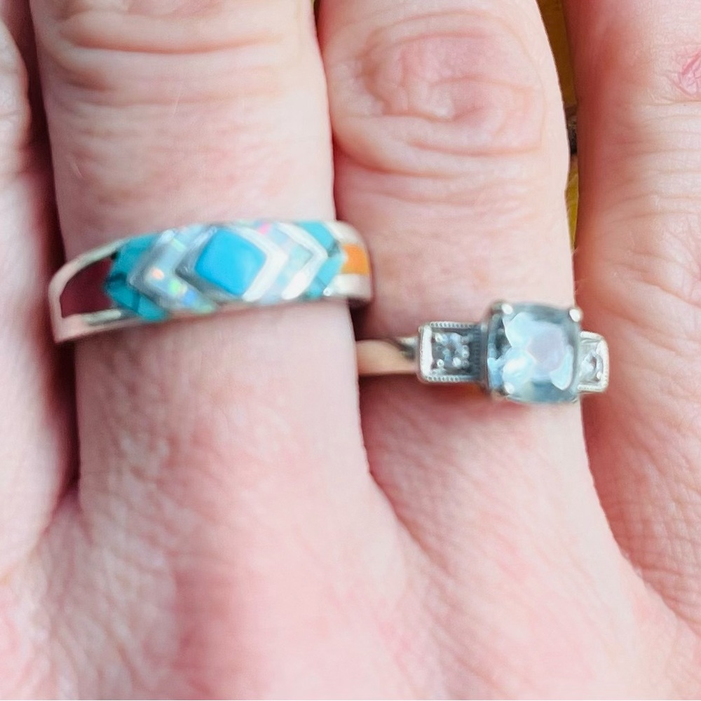 Stunning aquamarine and diamond ring set in white gold - Picture 4 of 6